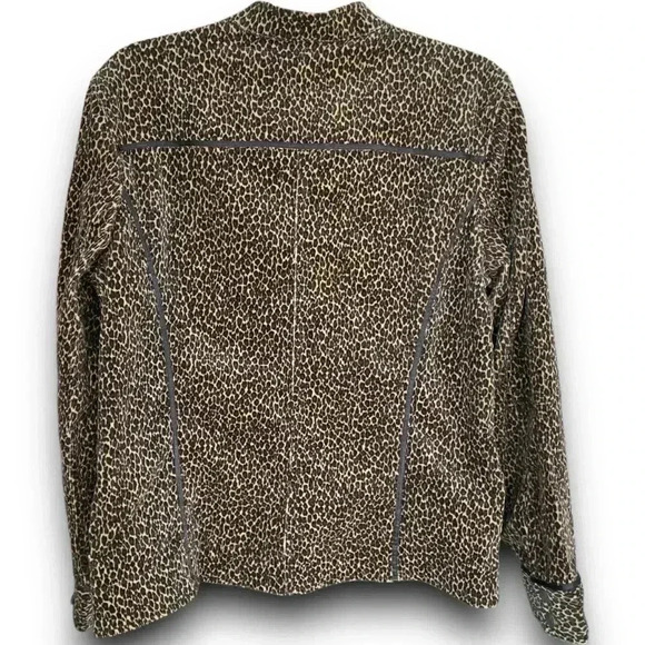 Animal Print Corduroy Jacket Biker Zip Up Brown Black Pockets Classic Coat Large - Picture 7 of 9